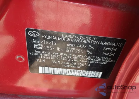 2017 Hyundai Sonata Se from USA, damaged, VIN 5NPE24AF8HH486114